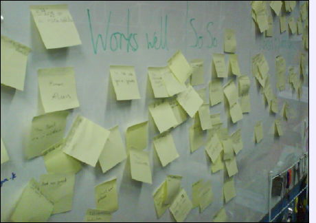 Class JF9 use post-it notes to share their views on their learning space.