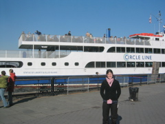 Catherine in front of the boat to Liberty Island