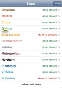 Underground Tube Network Status for Apple iPhone webapp